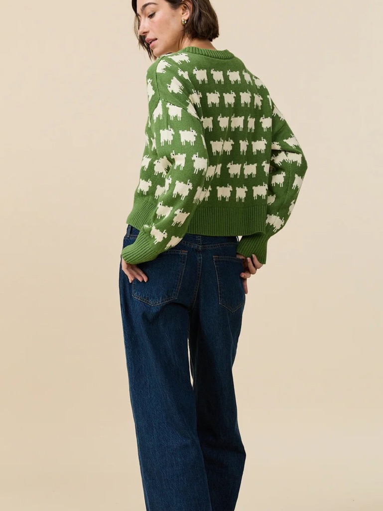 Warm & Wonderful Women's Diana Edition Cotton Linen V-Neck Sheep Sweater Green,S — image 3 of 6